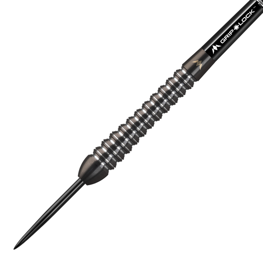 Mission Spiro Model 2 stalen darts - 22g Dies ist ein Mission Spiro Model 2 Steeldart mit einem Gewicht von 22 Gramm. Der Dart hat ein silbernes, gerilltes Barrel und eine schwarze Grip-Lock-Schäfte.