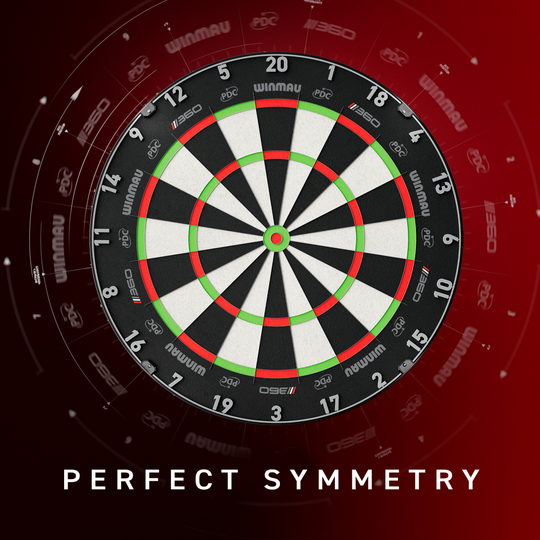 Winmau Blade 6 Triple Core 360 stalen dartbord Zu sehen ist wahrscheinlich ein Winmau Blade 360 Steeldartboard mit einer alternativen Ansicht. Das Bild dient zur Produktansicht im Shop.