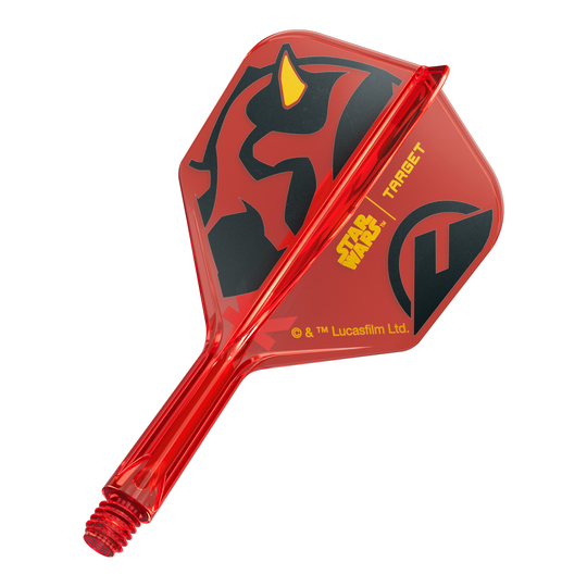 Target Star Wars K-Flex Darth Maul No6-vluchten Ein Bild eines Dartflugs, basierend auf dem Dateinamen '410520_Target_StarWars_KFlex_DarthMaul_No6_Flights_Short_19mm_1'. Das Produkt zeigt ein Star Wars Motiv im Darth Maul Design.