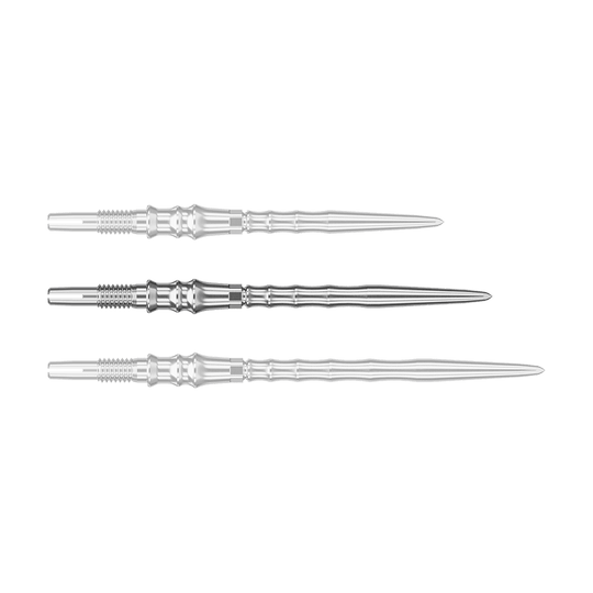 Target Japan Premium Swiss Point Dart Tips - Zilver Hier sieht man eine einzelne silberne SwissPoint-Dartspitze mit 35 mm Länge. Die Spitze ist Teil der Target Japan Premium Serie.