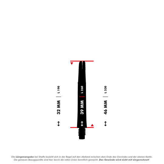 L-L-Style-Shaft Locked Straight Natural9 TwoTone Shafts - Roze Das Bild zeigt einen geraden L-Shaft mit der Länge von 39 mm. Es sind auch die Längenvarianten 32 mm und 46 mm eingezeichnet.