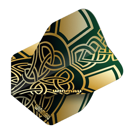 Winmau Prism Delta Brendan Dolan Celtic Knot Black Gold No2 Standaardvluchten Gezeigt werden die Winmau Prism Delta Brendan Dolan Celtic Knot Black Gold No2 Standard Flights. Die Flights sind für Darts mit einem auffälligen keltischen Design gestaltet.