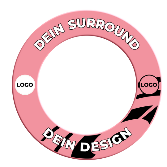 Dartbordomlijsting met uw eigen ontwerp Das Bild zeigt ein Dartboard Surround in Pink. Der Dateiname ist 'MSF-Pink_Dartboard_Surround_Wunschdruck_Pink_2'.