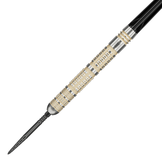 Abgebildet ist das Produkt Target Dimitri Van Den Bergh 95K Swiss Point Steeldarts. Das Bild zeigt die Steeldarts aus einer bestimmten Perspektive.
