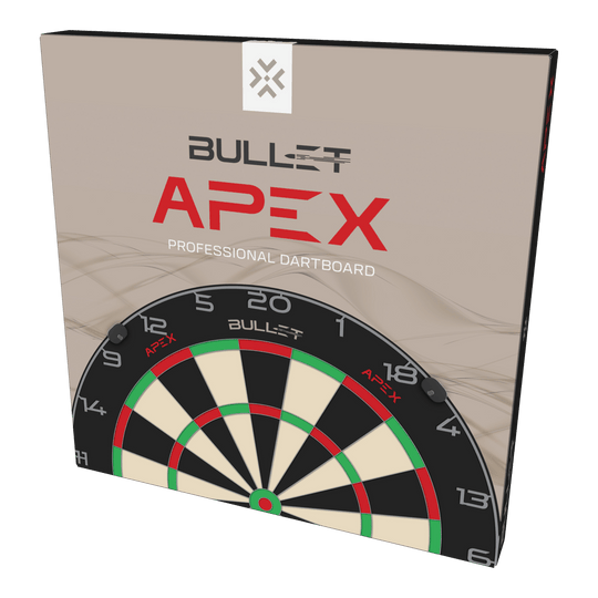 Bullet Apex stalen dartbord Abgebildet ist das Bullet Apex Steeldartboard. Das Produkt wird aus einer anderen Perspektive gezeigt.