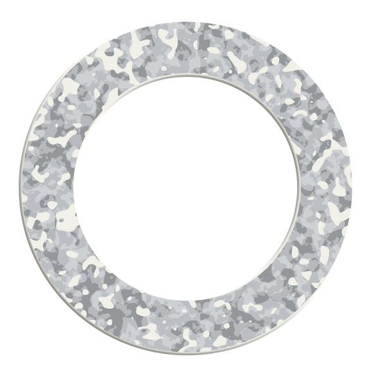 Das Bild zeigt ein Produkt namens DBS-CAMO3_McDart_Camo_Dartboard_Surround_Snow_2. Es scheint ein Dartboard-Surround mit winterlichem Design zu sein.