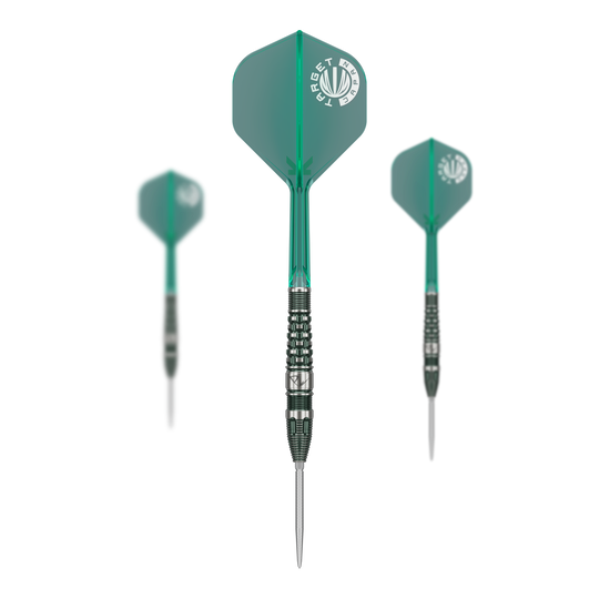 Target Japan Prime Series PW GEN 3 Swiss Point stalen dartpijlen - 23 g Das Bild zeigt ein Set der Target Japan Prime Series PW GEN 3 Swiss Point Steeldarts - 23g. Das Set beinhaltet mehrere hochwertige Dartpfeile.