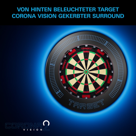 Target Corona Vision Dartboardomlijsting met inkepingen en verlichting Target Corona Vision Dartboardomlijsting met inkepingen en verlichting