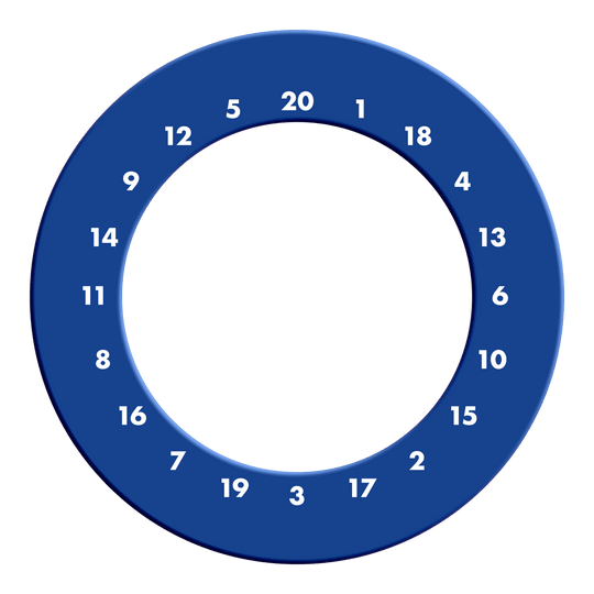 HD-cijfers dartbordrand - Aangepaste kleuren Ein rundes Dartboard-Surround kann ohne Logo und Zahlen in Blau gesehen werden. Das Bild zeigt das Produkt von vorne.