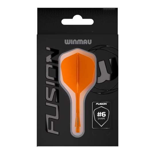 Winmau Fusion Flight Shaft System No6 Neon Oranje Das Bild zeigt das Winmau Fusion Flight-Shaft-System No6 in Neon Orange. Dieses System verbindet Flight und Shaft zu einer stabilen Einheit für Dartpfeile.