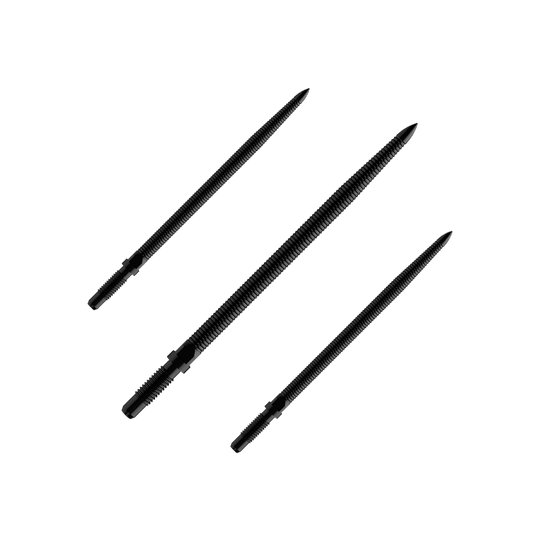 Bulls NL Convertible Point Dart Tips - Micro Grip - Zwart Abgebildet ist ein Produkt mit dem Namen BU57705_BullsNL_Convertible_Points_MicroGrip_Schwarz_36mm_1Set. Es handelt sich um schwarze umwandelbare Dartspitzen mit MicroGrip in 36 mm Länge.