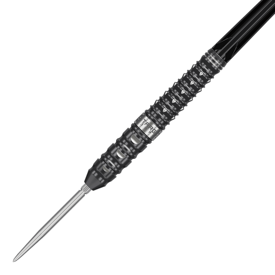 Target Japan Black Marque Eclipse Swiss Point stalen dartpijlen - 23 g Das Bild zeigt die Target Japan Black Marque Eclipse Swiss Point Steeldarts mit einem Gewicht von 23g. Diese hochwertigen Darts sind für Präzisionswürfe im Dartspiel entwickelt.