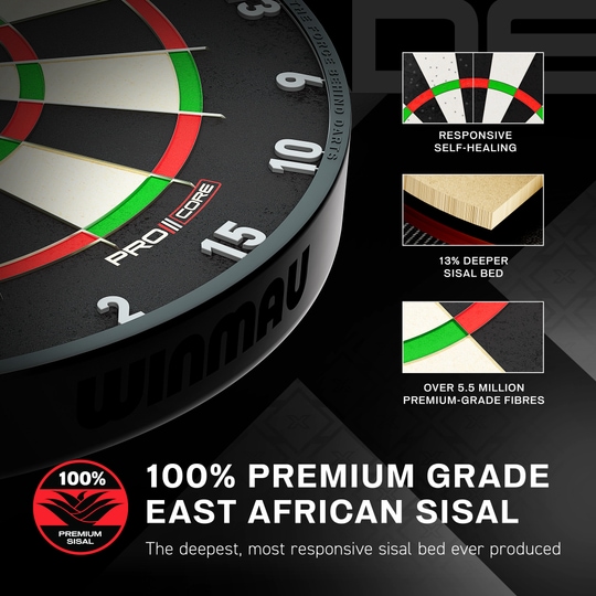 Winmau Blade X ProCore stalen dartbord Hier ist ein Winmau Blade X ProCore Steeldartboard abgebildet. Das Produkt eignet sich für Dartspieler und Turniere.