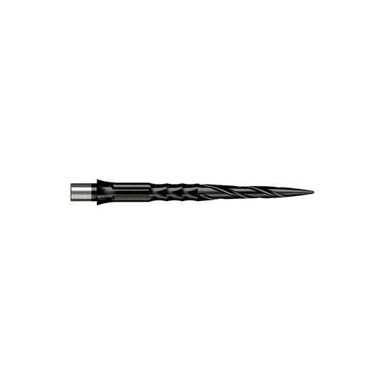 Caliburn System stalen dartpunten - Spiro - Geen lip - Zwart Abgebildet sind Caliburn Evo System Steeldartspitzen vom Typ Spiro NoLip in Schwarz mit 28 mm Länge. Das Produkt ist für den Einsatz in Steeldarts geeignet.