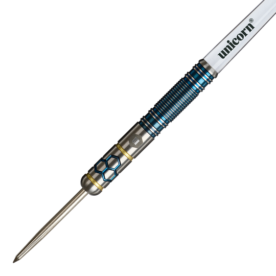 Unicorn Hexium Style 02 Blauw & Goud Steeldarts Hier sind die Unicorn Hexium Style 02 Blue & Gold Steeldarts zu sehen. Das Produkt überzeugt durch sein modernes Design.