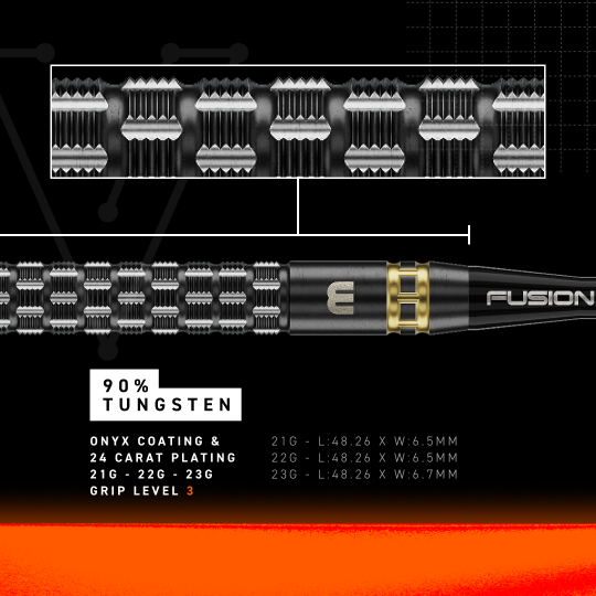Winmau Gian Van Veen TS-PRO Schakelpunt Steeldarts Das Foto zeigt die Winmau Gian Van Veen TS-PRO Switch Point Steeldarts. Die Pfeile sind nebeneinander platziert und deutlich zu erkennen.