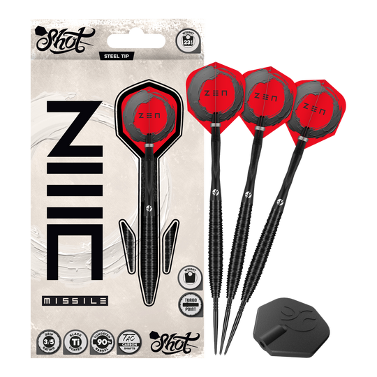 Shot ZEN Missile Turbo Point stalen pijltjes - 23 g Dieses Bild zeigt Shot ZEN Missile Turbo Point Steeldarts - 23g als Gesamtansicht. Sie sind geeignet für das professionelle Dartspiel.