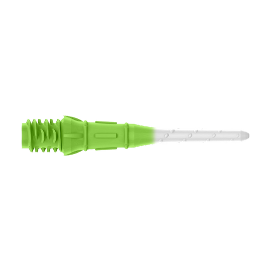 L-Style Premium Two Tone Lippoints (verpakking van 30) Das Bild zeigt eine zweifarbige Dartspitze, die grün und weiß ist. Der hintere Teil ist grün und der vordere Teil ist weiß.
