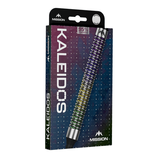 Mission Kaleidos softdarts - 19 g Mission Kaleidos Softdarts - 19g sind auf diesem Bild abgebildet. Diese Darts bieten eine gute Kontrolle beim Werfen.