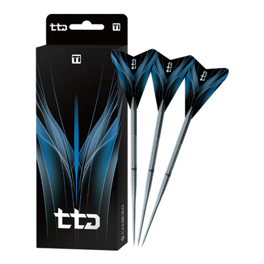 Caliburn TTD Complete Titanium T1 Zilveren Steeldarts - 5g Das Bild zeigt die Caliburn TTD Complete Titanium T1 Silver Steeldarts - 5g. Es handelt sich um hochwertige silberne Steeldarts aus Titan.