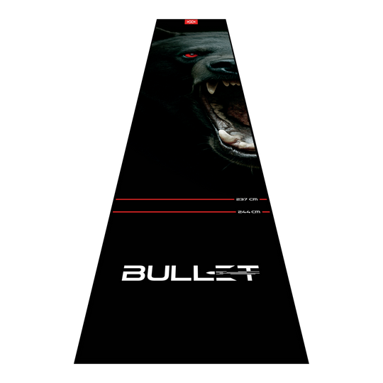 Hier ist die Bullet Shred Dartmatte abgebildet. Sie schützt den Untergrund und sorgt für ein sicheres Dartspiel.