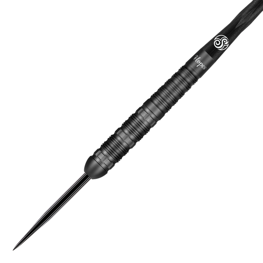 Shot Pro-Series Haupai Puha 2 stalen darts - 24g Das Bild zeigt einen schwarzen Steeldart aus der Shot Pro-Series Haupai Puha 2 mit 24 Gramm Gewicht. Der Dartpfeil hat ein modernes, geriffeltes Design für besseren Halt.