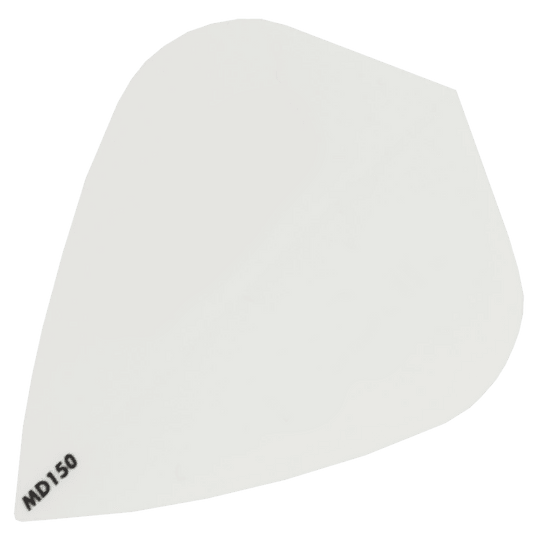 MD150-Kite-Weiss Das Bild zeigt das Produkt „McDart MD150 - Kite Flight“. Es handelt sich um ein weißes Dartflight mit der Aufschrift „MD150“ in einer Ecke.