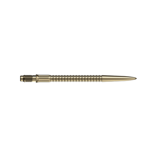 Mission R2.5 Rapid Point GV1 Dartpunten - Goud Mehrere goldene Dartspitzen mit einer Länge von 35mm sind dargestellt. Sie eignen sich als Ersatzteile für Dartfans.