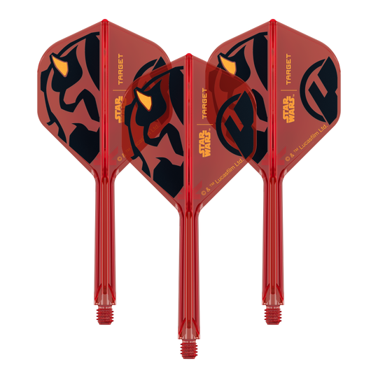 Target Star Wars K-Flex Darth Maul No2 Standaardvluchten Ein Set von Dart-Flights der Star Wars KFlex Darth Maul No2 Serie ist zu sehen. Die Flights sind mittellang und 33 mm groß.