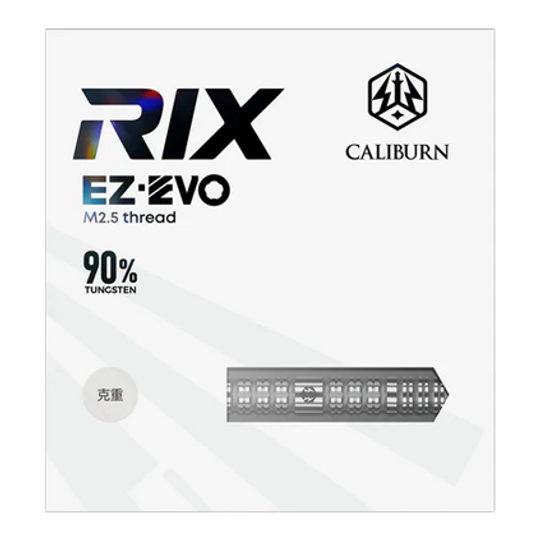 Caliburn Rix EZ-EVO R1 stalen dartpijlen Zu sehen sind die Caliburn Rix EZ-EVO R1 Steeldarts. Diese Darts zeichnen sich durch ihr modernes Design und ihre hohe Qualität aus.
