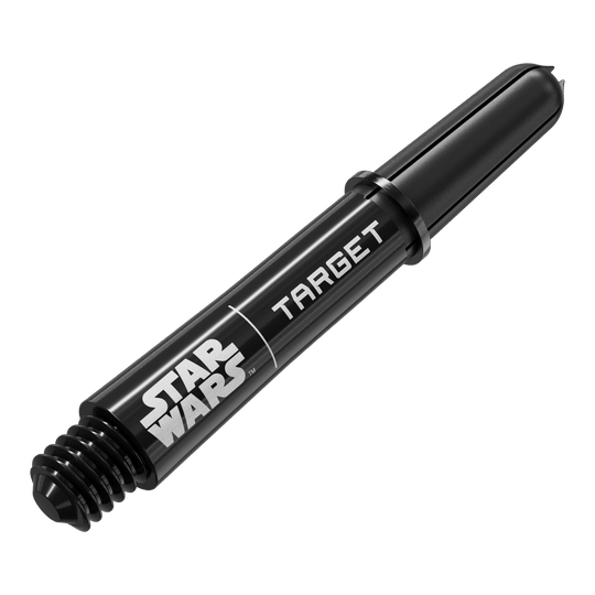 Target Star Wars ProGrip Shafts - Zwart Das Bild zeigt das Produkt mit dem Dateinamen 380420_Target_StarWars_ProGrip_Shafts_Schwarz_Short_34mm_2. Es handelt sich wahrscheinlich um schwarze, kurze Dartshafts mit Star Wars-Design.