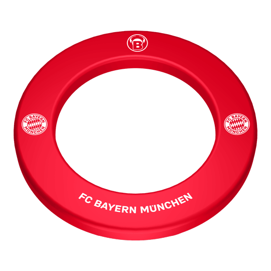 Bulls FC Bayern München Premium dartbordrand Das Bild zeigt das Bulls FC Bayern München Premium Dartboard Surround. Es handelt sich um eine hochwertige Umrandung für ein Dartboard im Design des FC Bayern München.