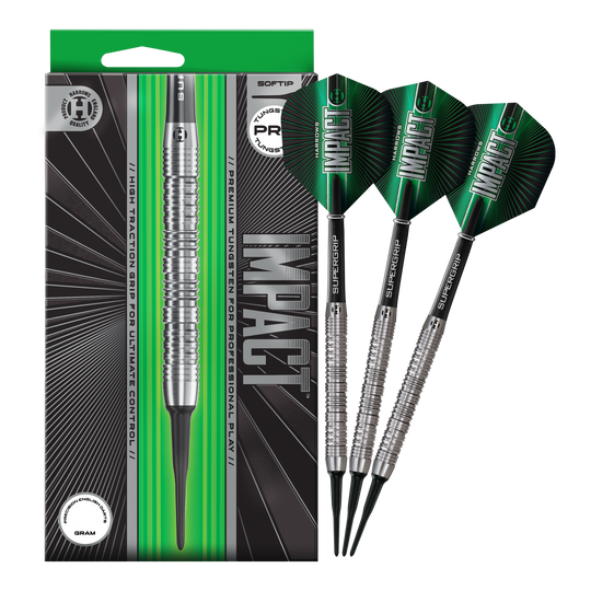 Harrows Impact Soft Darts Auf dem Bild sind die Harrows Impact Softdarts komplett abgebildet. Das gesamte Produkt wird dargestellt.