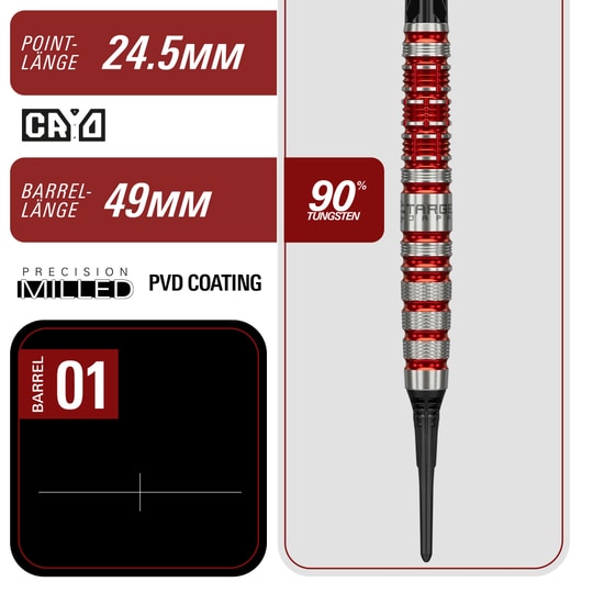 Target Black Marque Spinel Soft Darts - 21,5 g Zu sehen sind die Target Black Marque Spinel Softdarts mit 21,5g Gewicht. Perfekt geeignet für anspruchsvolle Dartspieler.