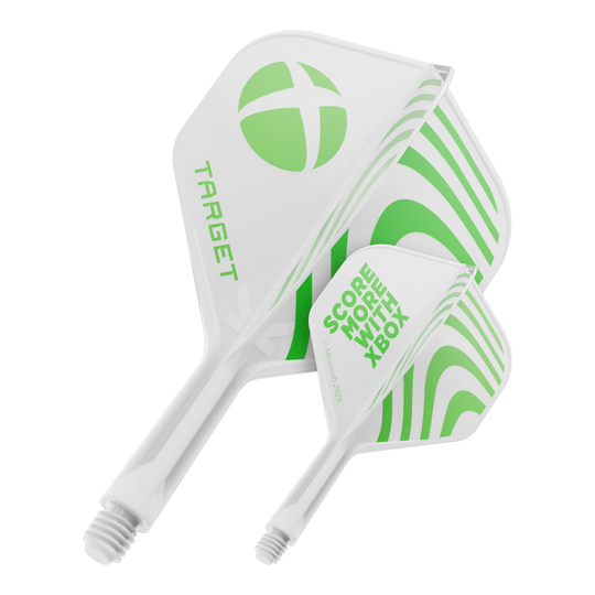 Target Xbox K-Flex No2 standaard flight controllers - wit Das Bild zeigt ein Dart Flight mit dem Dateinamen 410610_Target_Xbox_KFlex_No2_Standard_Flights_19mm_1. Es handelt sich um ein Standard Dart Flight.