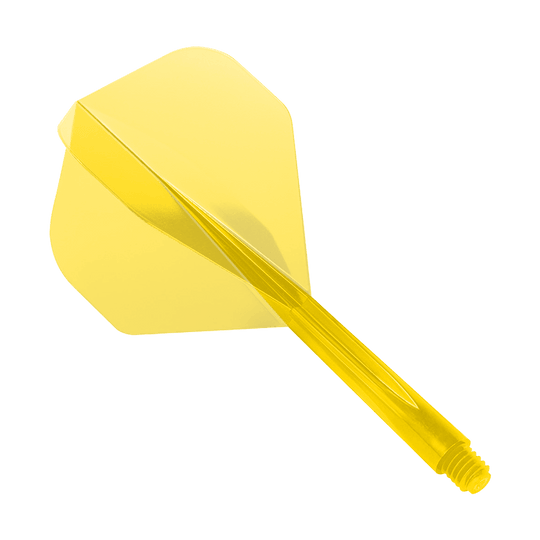 Condor Ax Clear Yellow Flight System Standaard Das Bild zeigt das Produkt "Condor Axe Clear Yellow Flight-System Standard". Es handelt sich um eine transparente gelbe Dartflügel- und Schaft-Kombination.