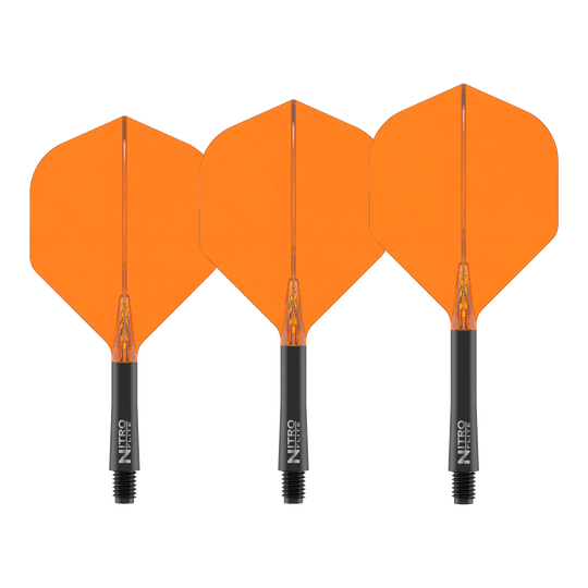 Red Dragon Nitroflite zwarte schacht oranje flights nr. 2 Dies ist das Produkt Red Dragon Nitroflite Black Shaft Orange Flights No2. Es wird ein Dart-Schaft mit orangefarbenen Flights gezeigt.