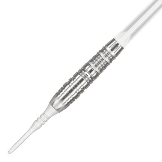 Target Japan Crux Trust Soft Darts - 17g Dies ist ein silberner Softdartpfeil mit einem weißen Kunststoffspitze. Das Produkt heißt "Target Japan Crux Trust Softdarts - 17g".