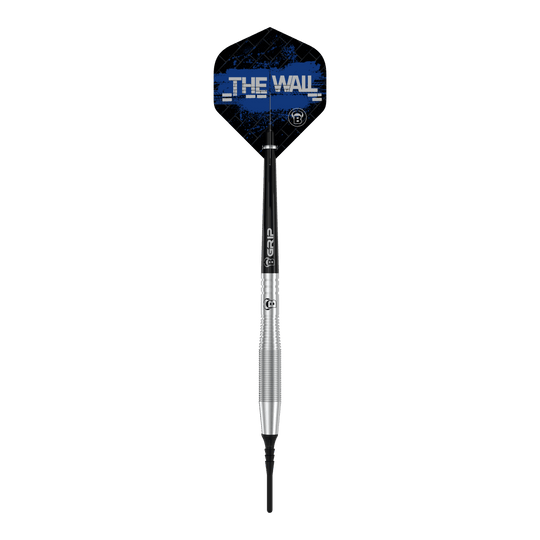 Bulls Martin Schindler TW80 zachte darts - 18g Dies ist ein Bulls Martin Schindler TW80 Softdart mit einem Gewicht von 18g. Auf dem Flight steht in blauer Schrift "THE WALL".