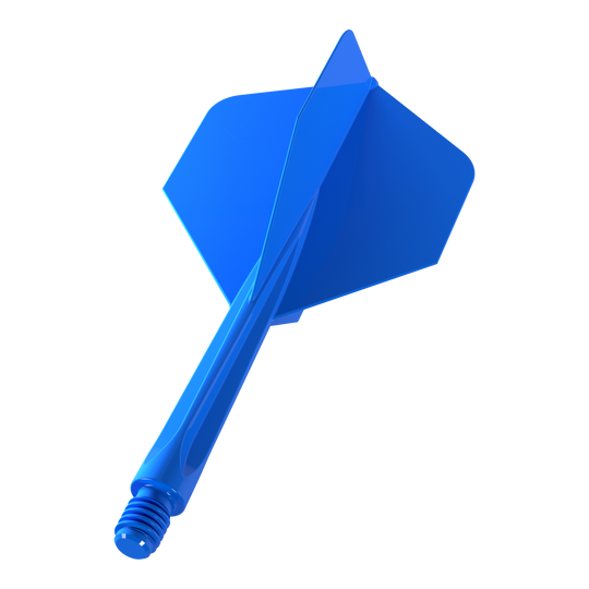 Unicorn Forge All In One Plus No2 Standaard Vluchten Blauw - Medium Auf dem Bild ist ein blauer Dartflügel mit integriertem Schaft zu sehen. Es handelt sich um das Produkt „Unicorn Forge All In One Plus No2 Standard Flights Blau - Medium“.