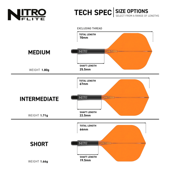 Red Dragon Nitroflite zwarte schacht oranje flights nr. 2 Hier sieht man den Red Dragon Nitroflite Black Shaft Orange Flights No2. Die Kombination aus schwarzem Schaft und orangen Flights ist deutlich zu erkennen.