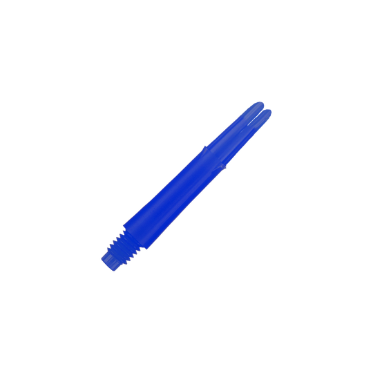 L-L-Style-Shafts Locked Straight - Blauw Das Bild zeigt einen blauen geraden Dart-Schaft mit Gewinde am unteren Ende. Der Schaft ist 32 mm lang und hat keine Kappen.