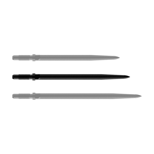 Dargestellt ist eine schwarze Dartspitze, Modell MicroGrip in 36mm Länge. Das Produkt ist unter dem Dateinamen BU57705_BullsNL_Convertible_Points_MicroGrip_Schwarz_36mm_1 bekannt.