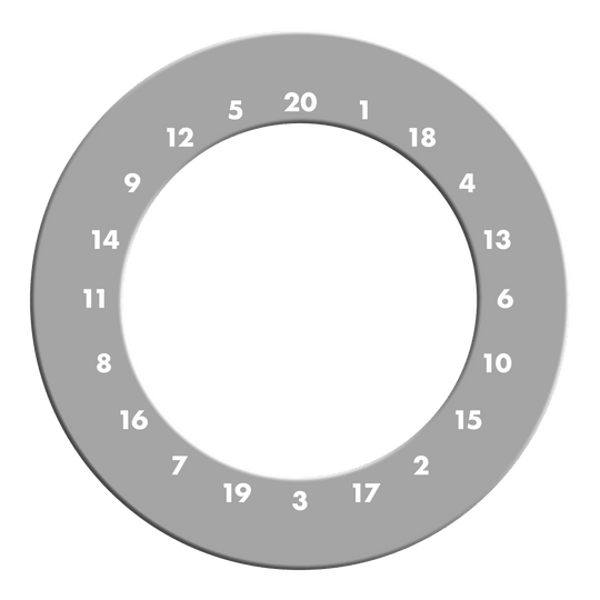 HD-cijfers dartbordrand - Aangepaste kleuren Zu sehen ist ein graues Dartboard Surround ohne Logo. Die Umrandung schützt die Wand vor Pfeilen beim Dartspielen.