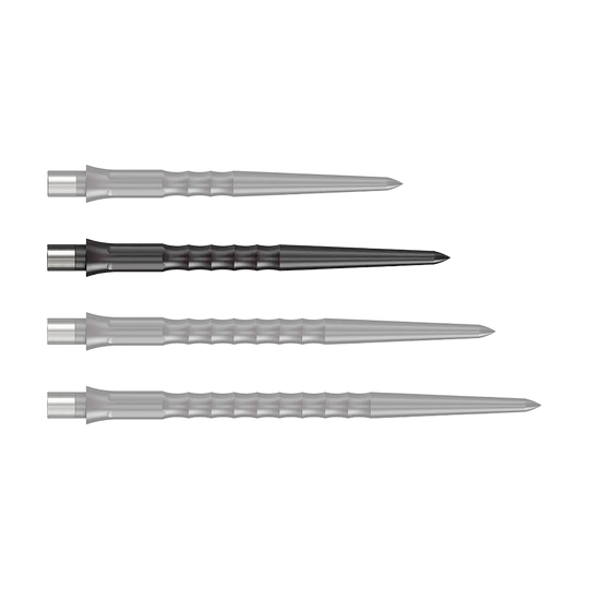Caliburn System Steeldart Tips - Ripple - NoLip - Zwart Auf dem Bild ist eine schwarze Steeldartspitze mit Ripple NoLip Design, 32 mm lang, zu sehen. Sie ist Teil des Caliburn Evo Systems.