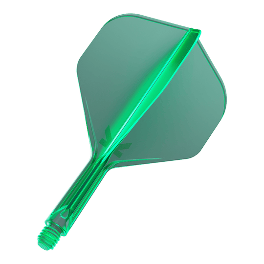 Target K-Flex No2 Standaard Vluchtsysteem - Groen Mehrere Dart-Flights mit durchgehender Oberfläche und gleichförmiger Form liegen nebeneinander. Die Anordnung ist ordentlich.
