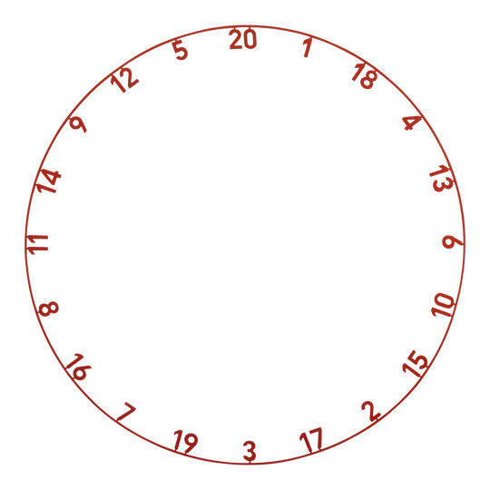 Das Bild stellt das Produkt ONE1003_Precise180_OnePiece_Lasercut_Zahlenring_FadedRed_1 dar. Es handelt sich vermutlich um einen lasergeschnittenen Zahlenring in Rot für ein Dartboard.