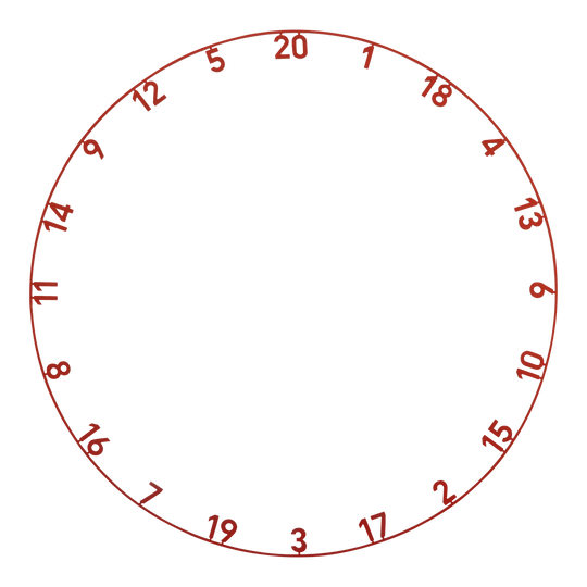 Precieze 180 OnePiece Lasercut Nummerring Das Bild stellt das Produkt ONE1003_Precise180_OnePiece_Lasercut_Zahlenring_FadedRed_1 dar. Es handelt sich vermutlich um einen lasergeschnittenen Zahlenring in Rot für ein Dartboard.