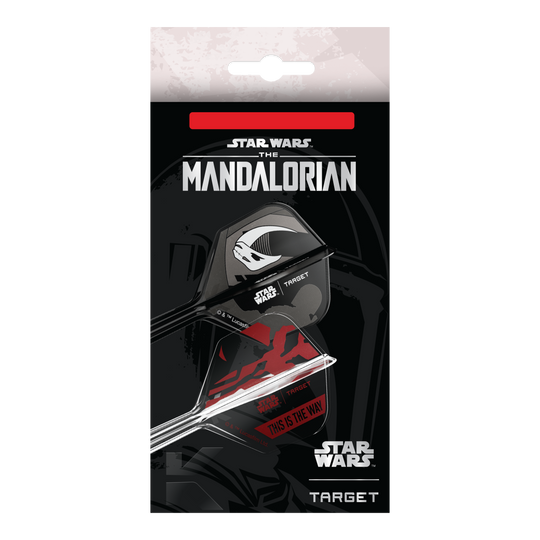 Target Star Wars K-Flex Set Mandalorian nr. 6 Flights Das Bild zeigt das Target Star Wars K-Flex-Set Mandalorian No6 Flights. Das Produkt ist ein Dart-Set mit Mandalorian-Design aus der Star Wars Reihe.