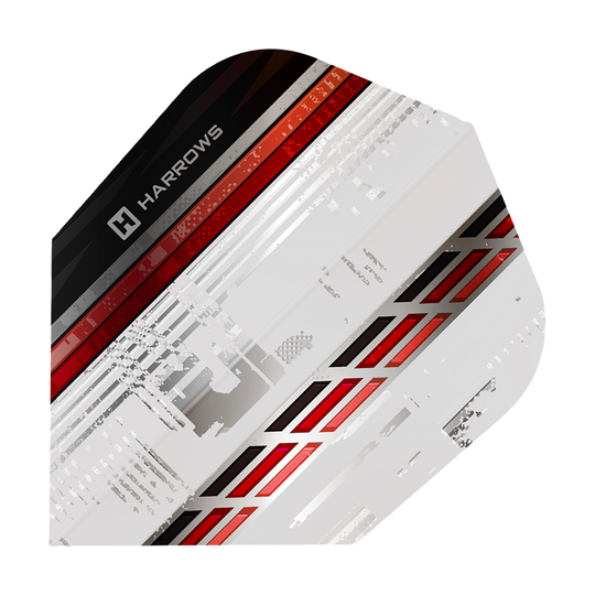 Zu sehen sind Harrows Sporty No6 Flights in Rot. Die Dart-Flights sind typischerweise geformt.